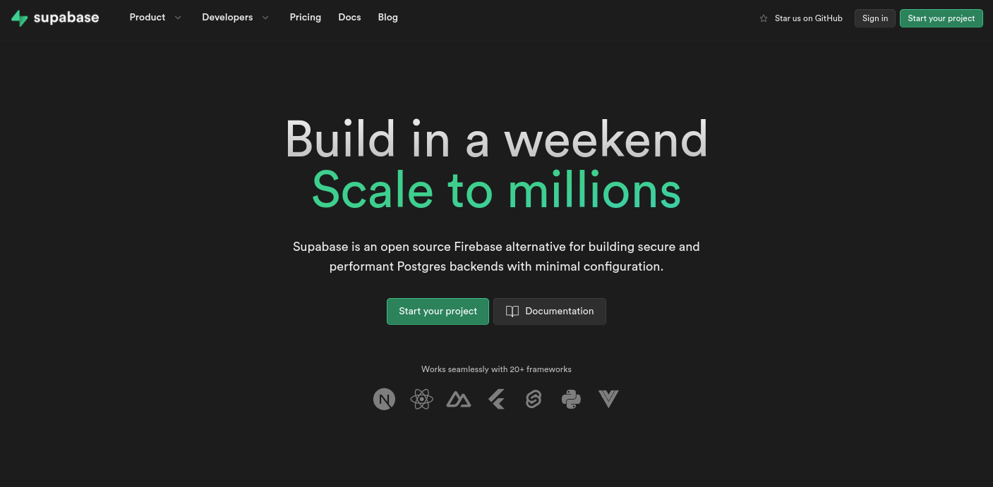 Supabase landing page